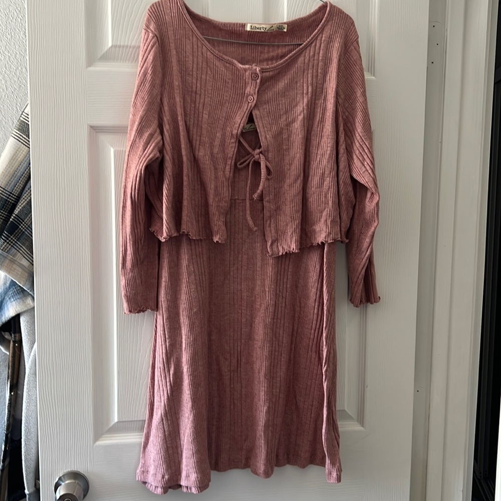Dress with 3/4 Sleeve Cardigan Matching Set